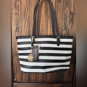 Bueno Black and White Striped Tote Bag